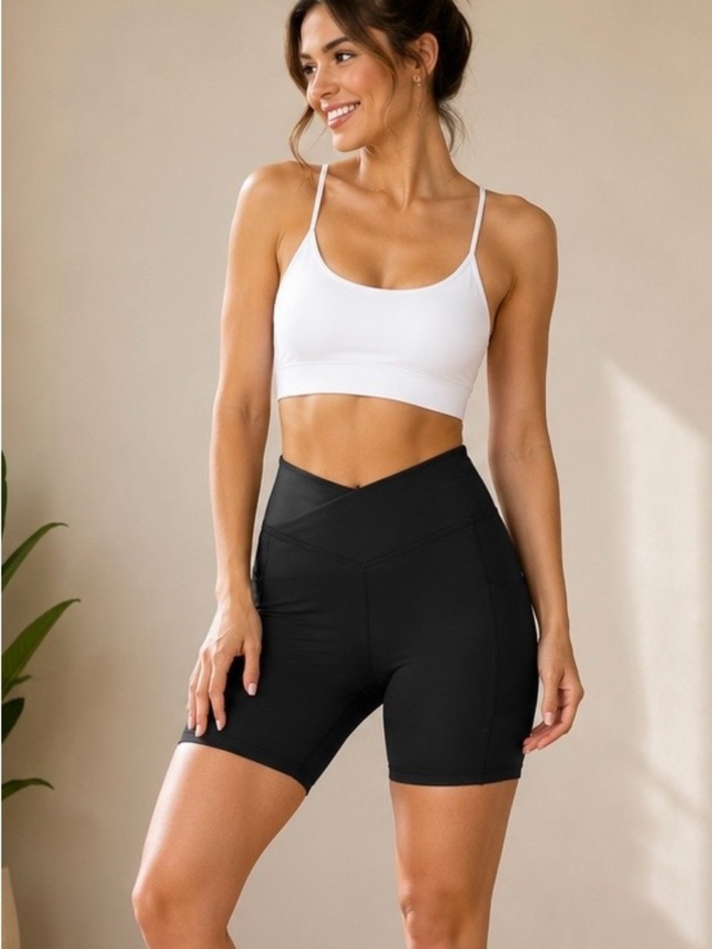 Fabletics High-Waisted Pocket Biker Shorts Black XS